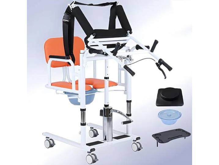 Patientenlift-Transferstuhl für zu Hause, hydraulischer Patientenlift-Stuhl mit 180° offenem Design, Mobilitäts-Transferstuhl für die häusliche Pflege für ältere Erwachsene, 180 kg Tragkraft Orange