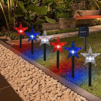 1 Stück patriotische Outdoor Solar Wegbeleuchtung Wasserdicht Rot Weiß Blau fünfspitziger Stern für den 4. Juli Unabhängigkeitstag 250. Jahrestag Gedenktag bodenmontierte Garten Rasen Party