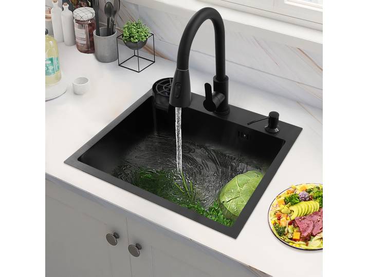 Ensemble de robinets de traction noirs 50x45, évier de cuisine avec robinet extractible, évier de cuisine multifonctionnel pour cuisines, Restaurants, Etc.