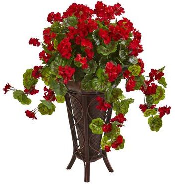 Nearly Natural Geranium Artificial Plant in Stand Planter