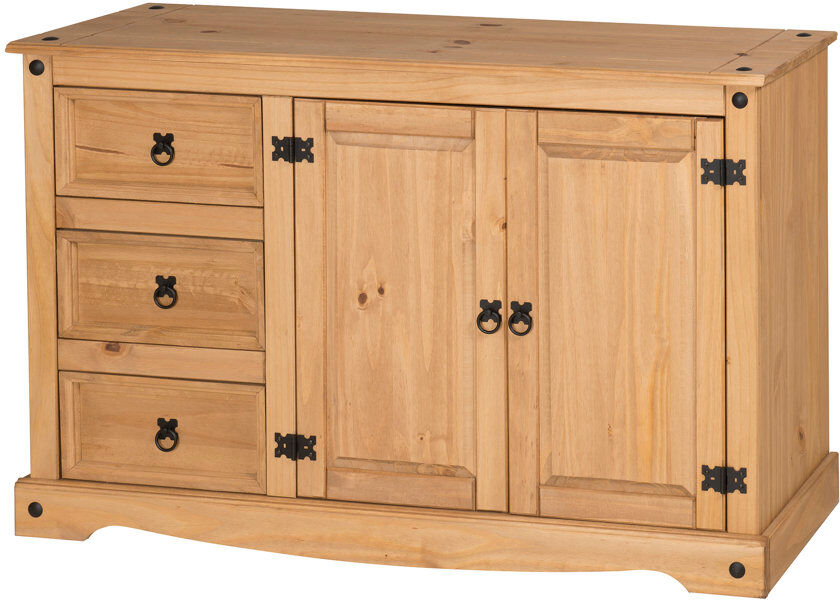 Brambly Cottage Bridewell 120 Cm Wide 3 Drawer Pine Solid Wood Sideboard Antique Wax 76cm H X 120cm W X 38cm D