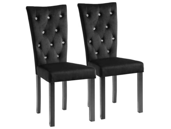 NKOPPFG Esszimmerstühle 2 STK. Schwarz Samt Massivholzrahmen, Kristallknöpfe, gepolsterte Sitze, Samtbezug, 110 kg pro Sitzplatz, einfache Montage