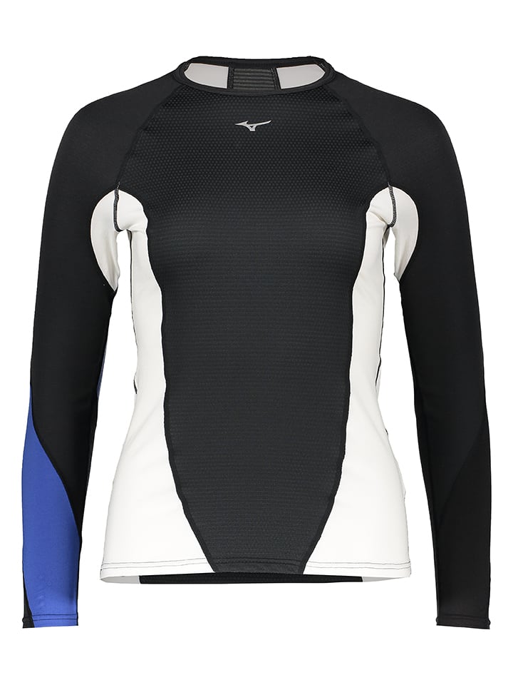 Mizuno Thermounterhemd "VBody G1 Crew" in Schwarz/ Weiß/ Blau - XS