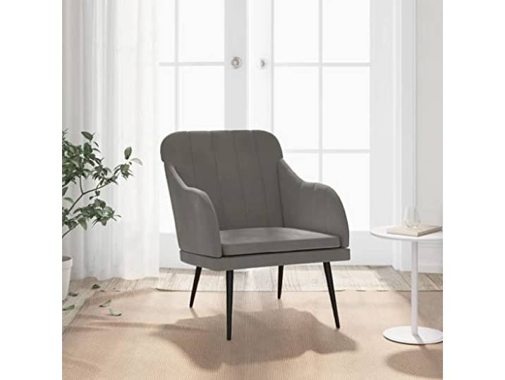 HEFZGDB Dunkelgrauer Samt Sessel 63x76x80 cm mit Metallgestell, Bequeme Polsterung und schräge Rückenlehne für Entspannung, robuster Relaxsessel mit weichem Stoff und Stabiler