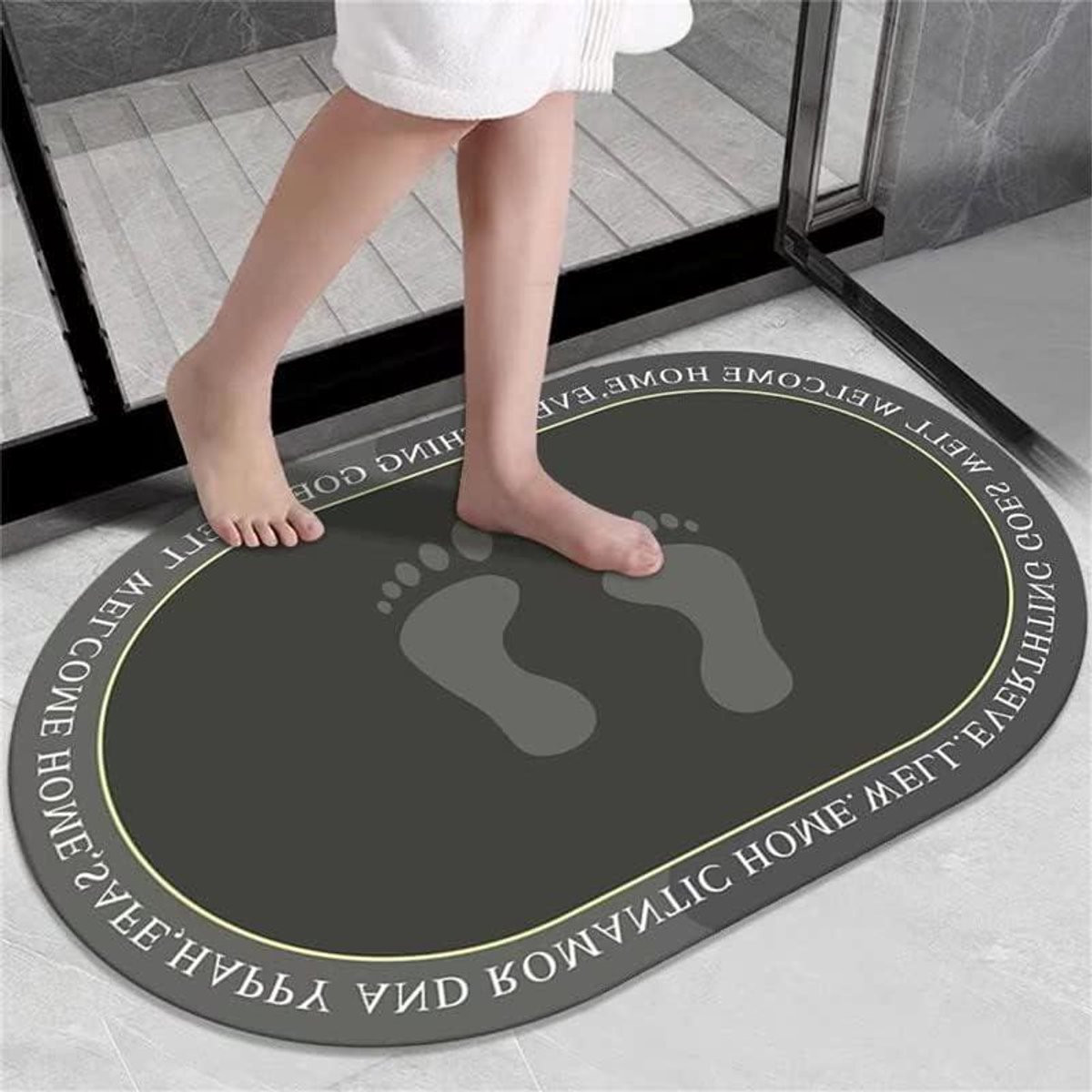 Grijs Absorberende Badmat Steen - Sneldrogend Badkamer Tapijt - 60 x 90 cm