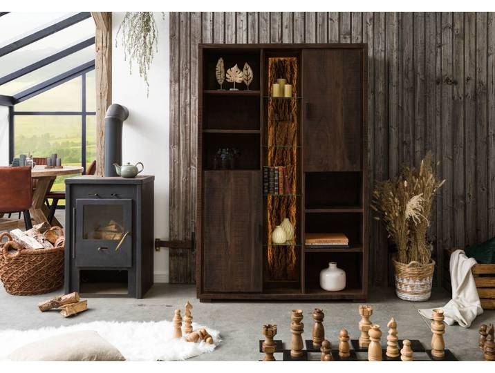 Armoire bibliothèque en bois d'acacia laqué marron BARK #201