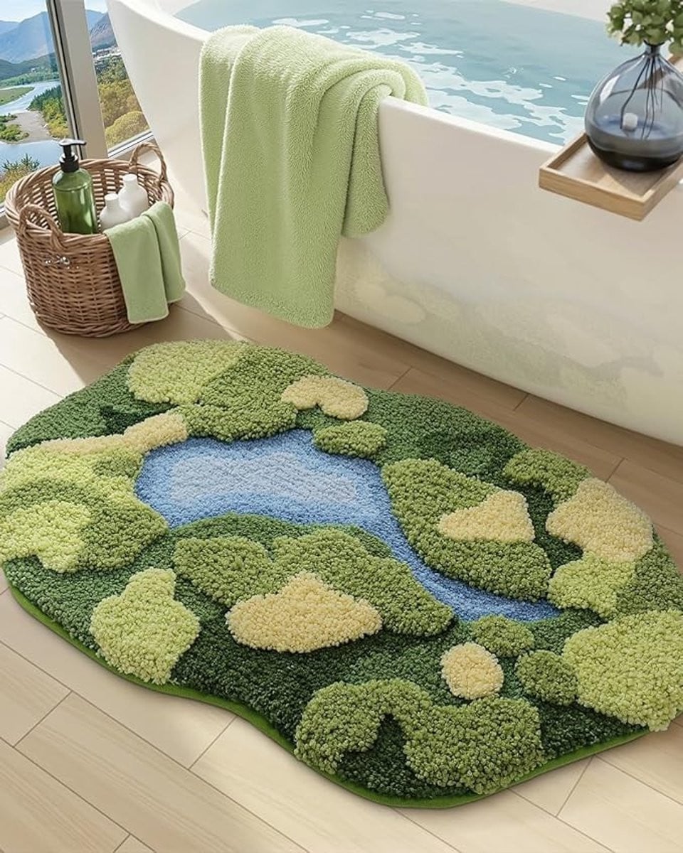 Dikke mosgroene badmat, extra absorberend en antislip voor douche en badkamer