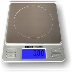 Nohlex Gewürzwaage Feinwaage 500g/0.01g mit Edelstahl Wiegeplattform und Beleuchtung