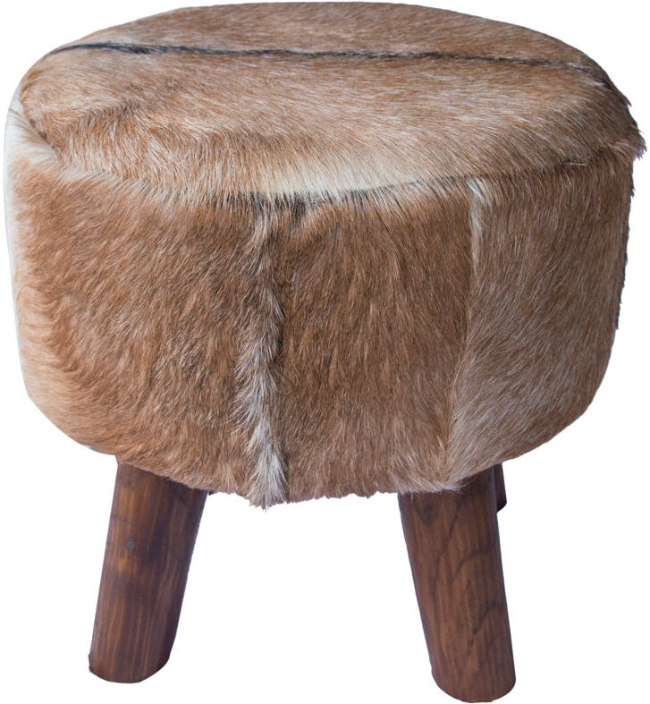 Alpen Home Bonneau 47cm Wide Genuine Leather Round Animal Print Footstool Ottoman Brown 45cm H X 47cm W X 47cm D
