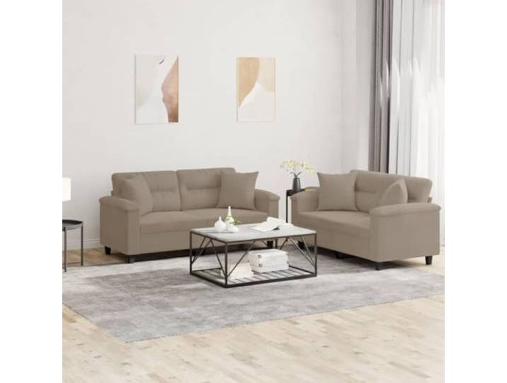 HEFZGDB 2-TLG. Sofagarnitur mit Kissen Taupe Mikrofasergewebe Langlebiges Polstermöbel Bequemes Wohnzimmer Sofa Robuste Konstruktion Sitzgruppe Relaxmöbel Stilvolles Design
