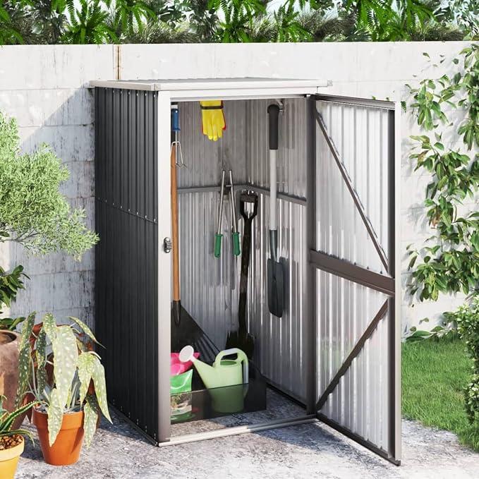 Gerätehaus Geräteschuppen Gartenhaus Metall Schuppen Gartenschuppen mit Schrägdach Garten Schuppen Gartenschrank mit Stauraum Verzinkter Stahl Anthrazit 88x89x161 cm