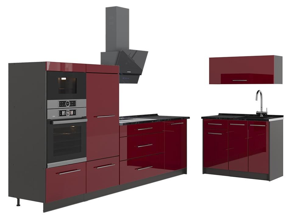 Vicco Fame-Line Keuken Bordeauxrood hoogglans/Antraciet 380 cm zonder werkblad, Model 64075