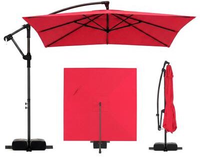 Costway 8 x 8 FT Offset Cantilever Patio Umbrella Square Hanging Outdoor Market Umbrella with 360° Rotation-Red