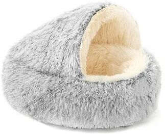 Uplifted Goods 2 In 1 Plush Round Pet Bed And Sleep Bag grey 24 In X 24 In