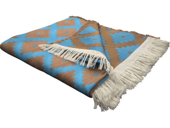 Wohndecke ADAM Maroccan Shiraz , blau, B:145cm L:190cm, Baumwolle, Wohndecken, Wohndecke, mit aufregendem Muster, Kuscheldecke
