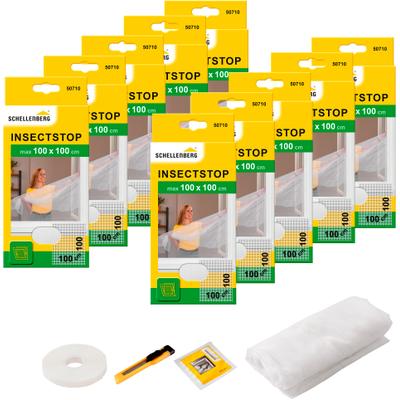 SCHELLENBERG "für Fenster ohne bohren" Set, 10 Stk. tlg. Insektenschutz inkl. Befestigungsband, 100 x 100 cm, weiß, anthrazit