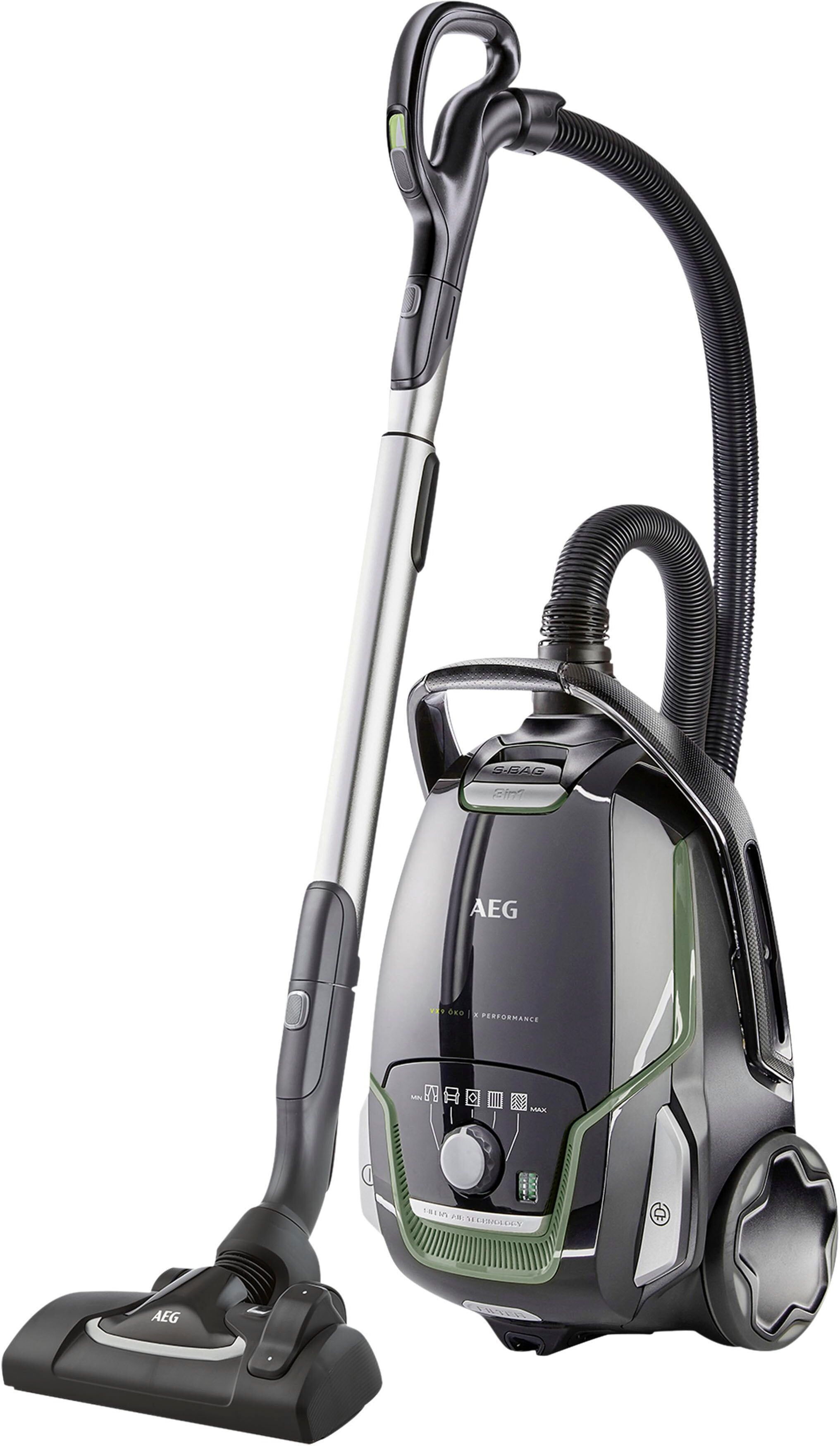 AEG Bodenstaubsauger "VX9-2-ÖKO", schwarz, B:30,7cm H:25,5cm T:50,2cm, Bodenstaubsauger, Leistungsstark, inkl. Zusatzdüsen, 70 % Recyclingkunststoff, 5l Beutel, Bodenstaubsauger