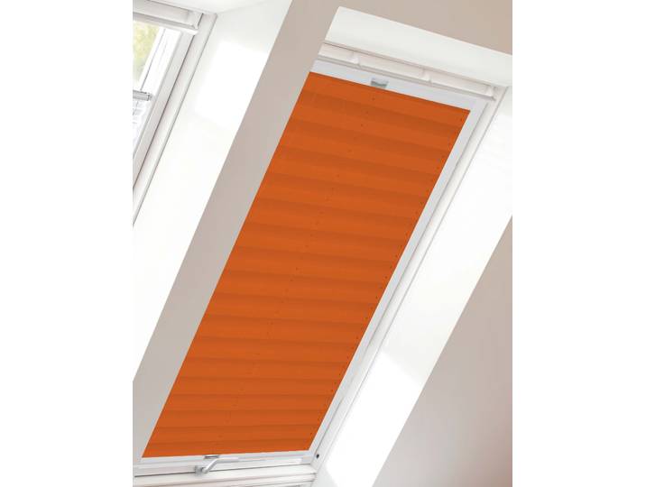 Dachfensterplissee SUNLINES Young Style Crush , orange (orange, weiß), B:117,4cm H:136,1cm, Obermaterial: 100% Polyester, Plissees, Dachfensterplissee, mit Führungsschienen