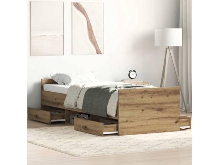 Holzwerkstoff Stabilität Schlafzimmer Bettgestell 90x200cm Braun Bettgestell ohne Matratze Artisan-Eiche 90x200cm Holzwerkstoff mit 4 Schubladen Lattenrost Massivholz Kiefer stabil