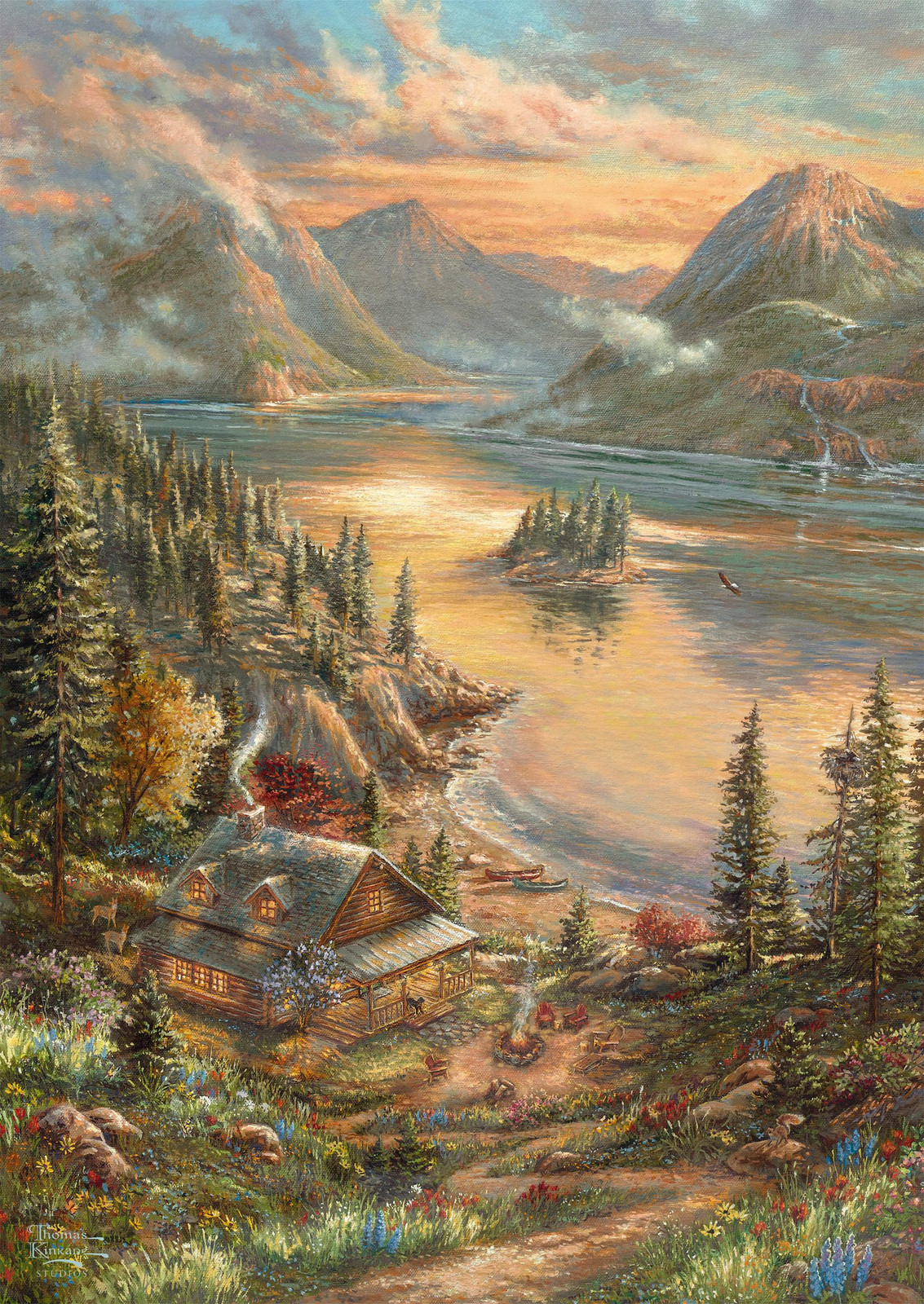 Schmidt Spiele Thomas Kinkade Studios Puzzel Prachtig uitzicht aan het meer 500 stukjes