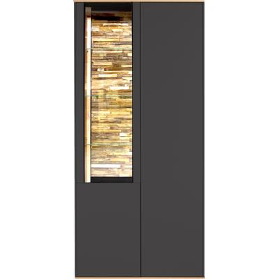 Vitrine MÄUSBACHER "Faro", schwarz (anthrazit matt lack, asteiche), B:81cm H:180cm T:42cm, Schränke, Vitrine, Faro Vitrinenschrank B 81 cm, inkl. Beleuchtung, Push to open Funktion
