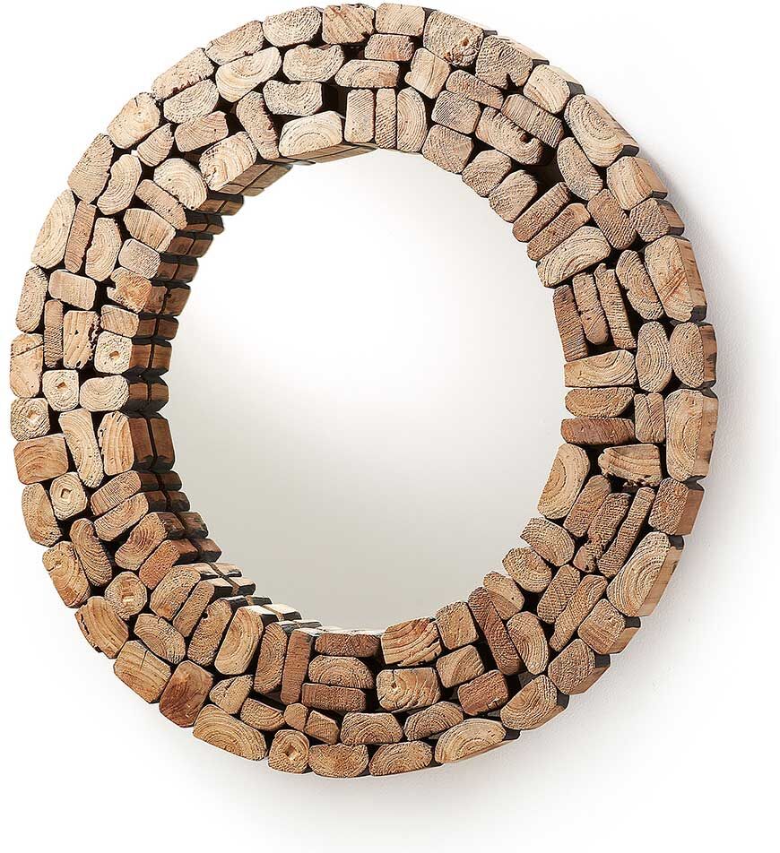 Pharao24.de Design Spiegel mit Teakholz Rahmen Rund