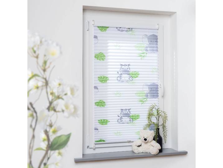 Plissee LIEDECO Hanni & Luc Gr. 7, grün (grün, grau, weiß, weiß), B:75cm H:130cm, Obermaterial: 95% Polyester, 5% Metall, Plissees, Plissee, Klemmfix, Kinderzimmermotiv