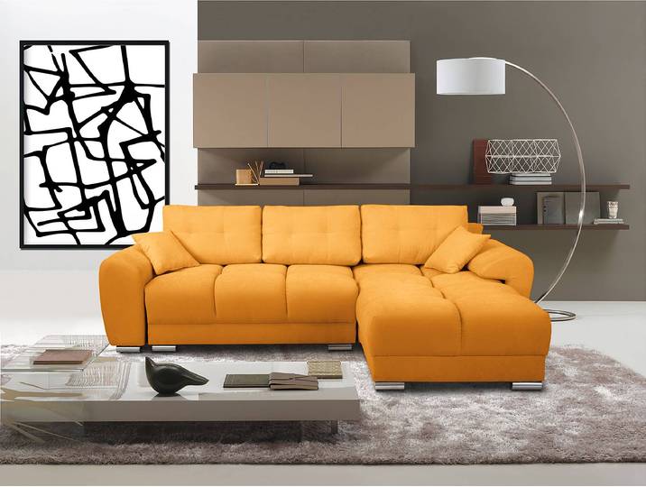 Ecksofa Alport Orange Microfaser Enza 256 x 84 x 172cm Longchair beidseitig montierbar mit Schlaffunktion Modern