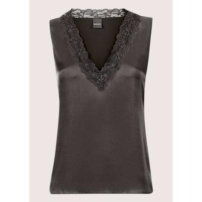 Trägertop MADELEINE "Top Lingerie-Top aus Seidensatin", Damen, Gr. 42, grau, Modern, normal, V-Ausschnitt, Tops Trägertop, edle Spitze am Ausschnitt