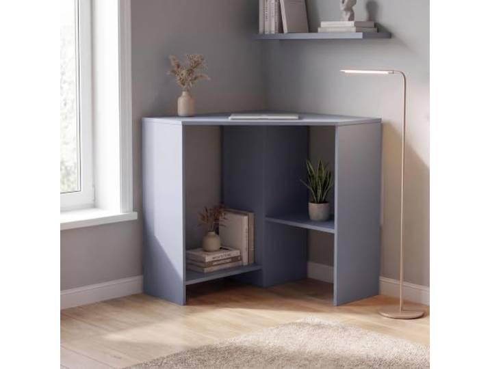 Vida Designs Hetton Bureau d'angle pour Ordinateur avec étagères\, Bureau à Domicile\, Table pour Ordinateur Portable\, Poste de Travail pour Jeux vidéo\, Meubles Gris