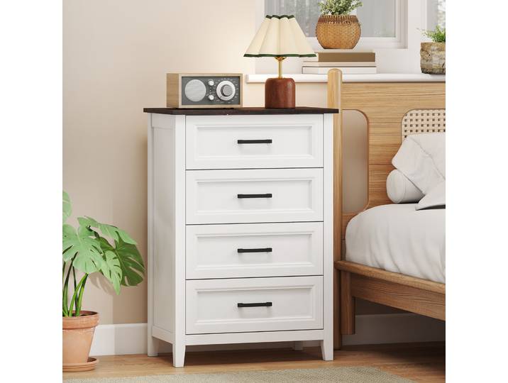 HOMCOM Commode Haute 60x35x87cm Blanc Plateau Effet Bois