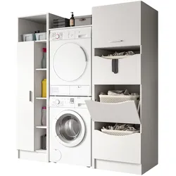 WASCHMASCHINENSCHRANK weiß Set 3-teilig 176 cm, Waschmaschinenumbau mit Stauraum