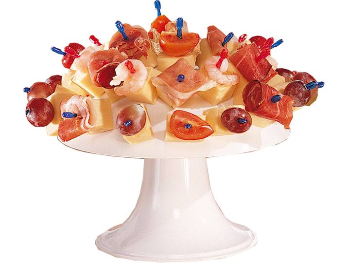 Servierplatte RUCO, weiß, H:14cm Ø:17cm, Kunststoff, Servierplatten, Servierplatte, Partypilz mit 32 Spießen - 2er Set