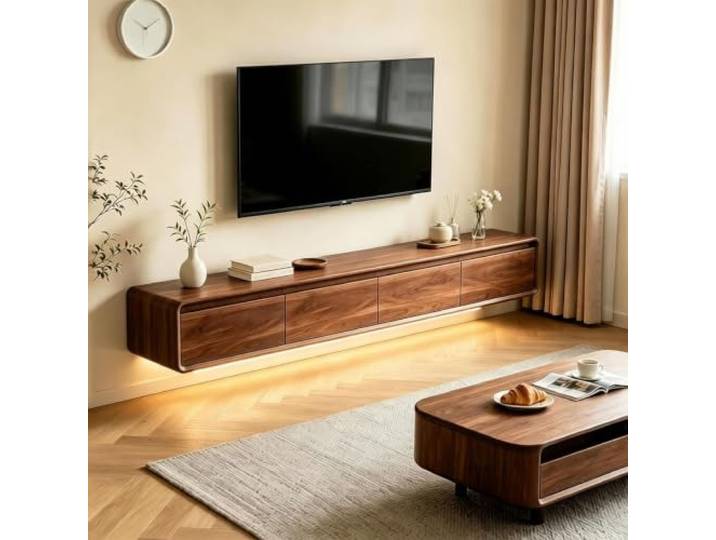 Sevonarb Schwebende TV-Ständer aus Massivholz zur, mit StauraumStauraum-Walnussholz-L-180cm