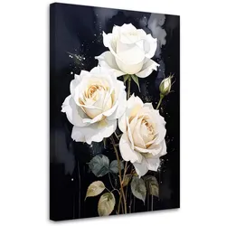 LEINWANDBILD, Cremefarbene Rosenblüten auf schwarzem Hintergrund