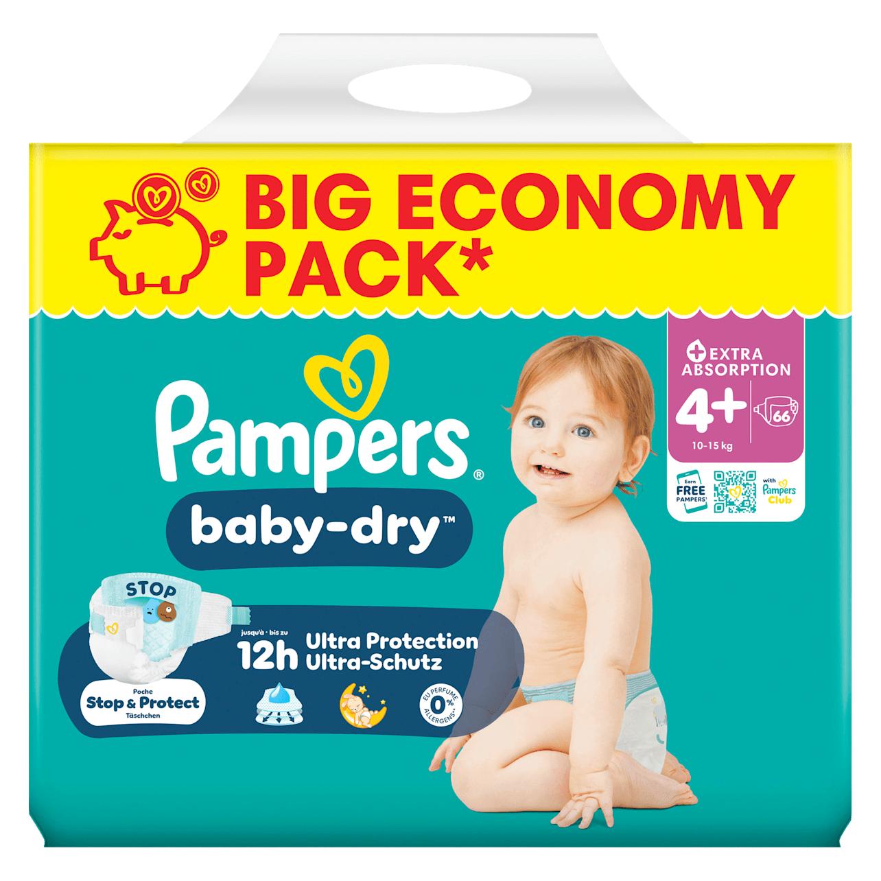Pampers Baby Dry Gr.4+ Maxi Plus 10-15kg Big Windeln Eco Pack 66 Stück (Gr. 4+, 66 Stk.) (66627373)