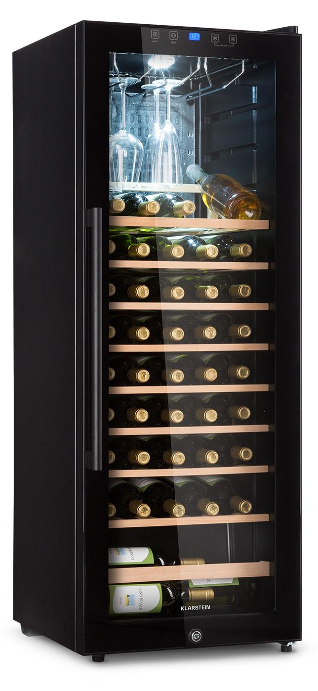 Klarstein Weinkühlschrank, Getränkekühlschrank Schmal, 1 Zone Kühlschrank mit Glastür, Getränkekühlschränke Freistehend, Weinkühlschrank Klein, Weinkühlschränke mit UV-Schutz, 4-18°C, 54 Flaschen
