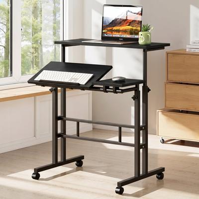 Javlergo Mobile Standing Desk with Adjustable Height & Tiltable Panels Rolling Laptop Workstation with Wheels for Home Office