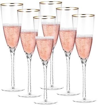 Berkware Luxurious Crystal Champagne Flutes with Twisted Stem and Gold Rim
