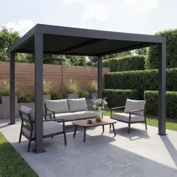 Pergola HWC-L46, Gartenpavillon Lamellen-Pavillon, 10cm-Aluminium-Gestell, Regenrinne sturmfest, 3x3m ~ anthrazit