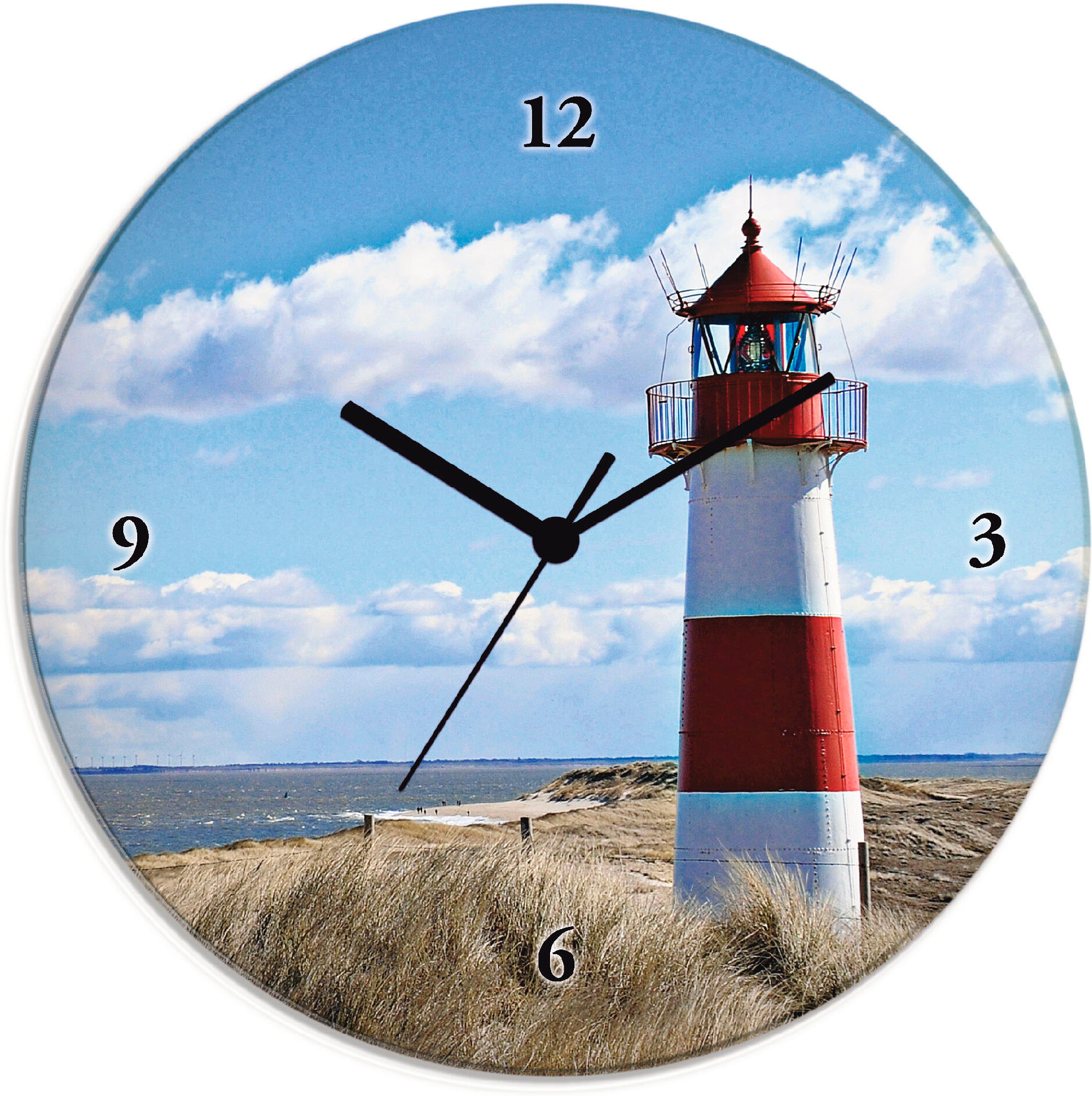 Wanduhr ARTLAND "Leuchtturm Sylt", blau, T:1,8cm, Wanduhren, Wanduhr, wahlweise mit Quarz- oder Funkuhrwerk, lautlos ohne Tickgeräusche blau Ø 30cm, Quarzuhr