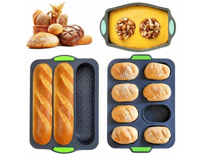 Brotbackform 3-teiliges Set Silikon Non-Stick Hitzebeständig, Schwarz, Kunststoff, 23.8x6.5x34.5 cm, Backen & Backzubehör, Backformen, Kastenformen