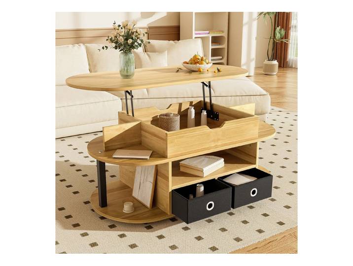 Rutaqian Couchtisch Couchtisch mit Hebefunktion, Wohnzimmertisch mit 2 Schubladen (1 x Couchtisch), Kaffeetisch mit Stauraum, Moderner Couchtisch, 105x50x60 cm