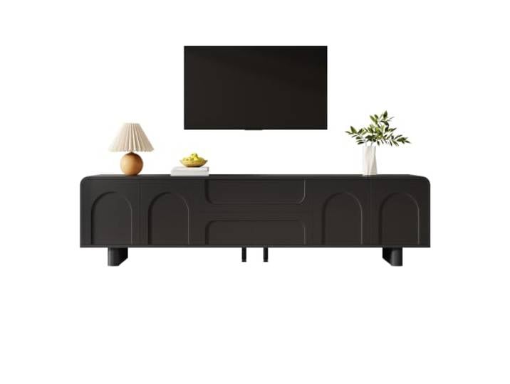Ropilly TV-Schrank schwarz 180 cm mit Bogenoptik, TV Lowboard abgerundete Ecken, 4 Türen & 2 Schubladen