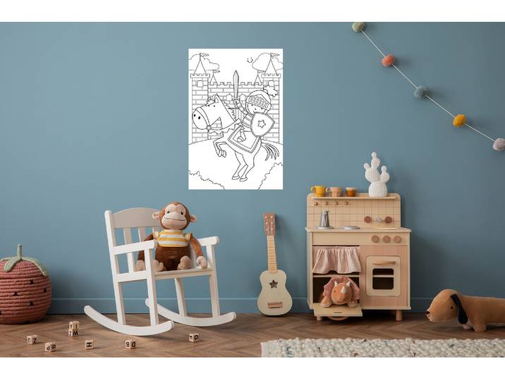Wandsticker QUEENCE Ritter und Burg , weiss (weiß), B:60cm H:90cm, Vinyl, Wandtattoos, Wandsticker, DIY-Wandsticker zum Bemalen
