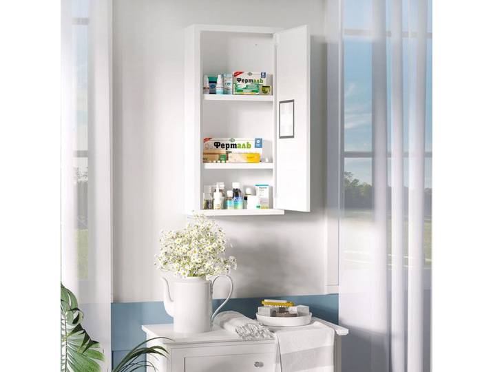 Armoire à pharmacie armoire de premiers secours blanche avec 3 compartiments intérieurs et fermeture magnétique 40x15x53 5 cm