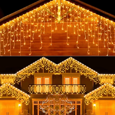 Inspire Curations 20M Outdoor LED Icicle Curtain Lights For Christmas warm White 4.8w (4m) us Plug