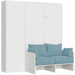 Itamoby Kentaro 120 cm Klappbett in Queensize mit Sofa und Säule in Weiß, Esche und Hellblau