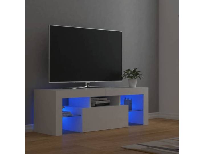 Meuble TV - Meuble Séjour - Armoire TV avec éclairage LED - Blanc 120x35x40 cm - CFW120468