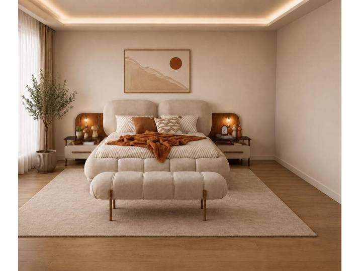 JVmoebel Schlafzimmer-Set Schlafzimmer Set Bett Bettbank Modern Beige Warm Behaglich Gemütlich, Made in Europa